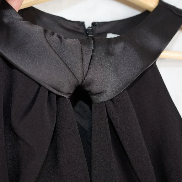 Halston Womens Black Halter Satin Trim Mini Cocktail Dress Front Key Hole Size 8 - Picture 9 of 13